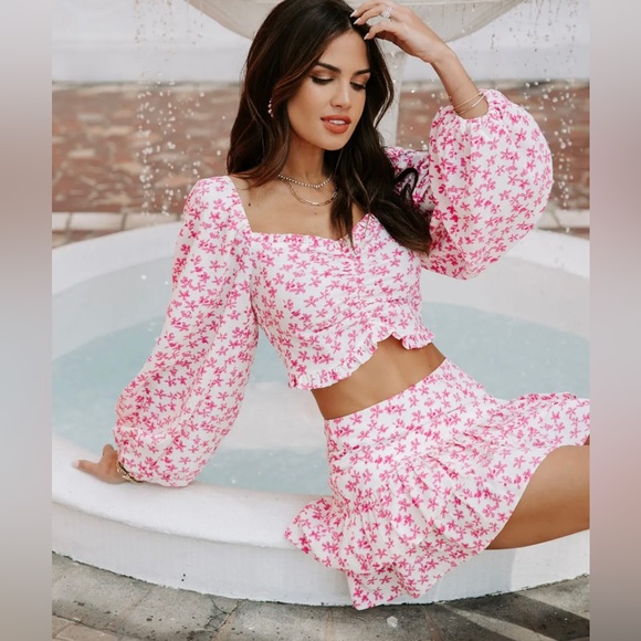 CELESTINE FLORAL TIERED MINI SKIRT AND RUCHED TOP SET - Picture 1 of 2